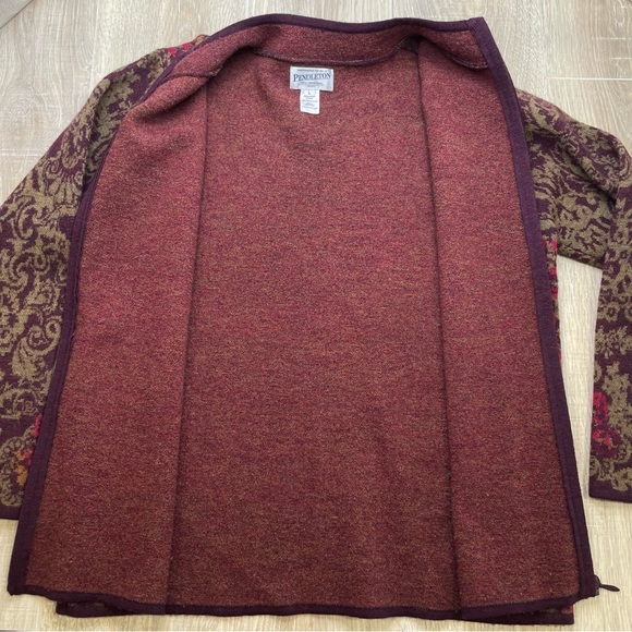 PENDLETON gorgeous burgundy paisley wool zipper cardigan - Picture 7 of 9